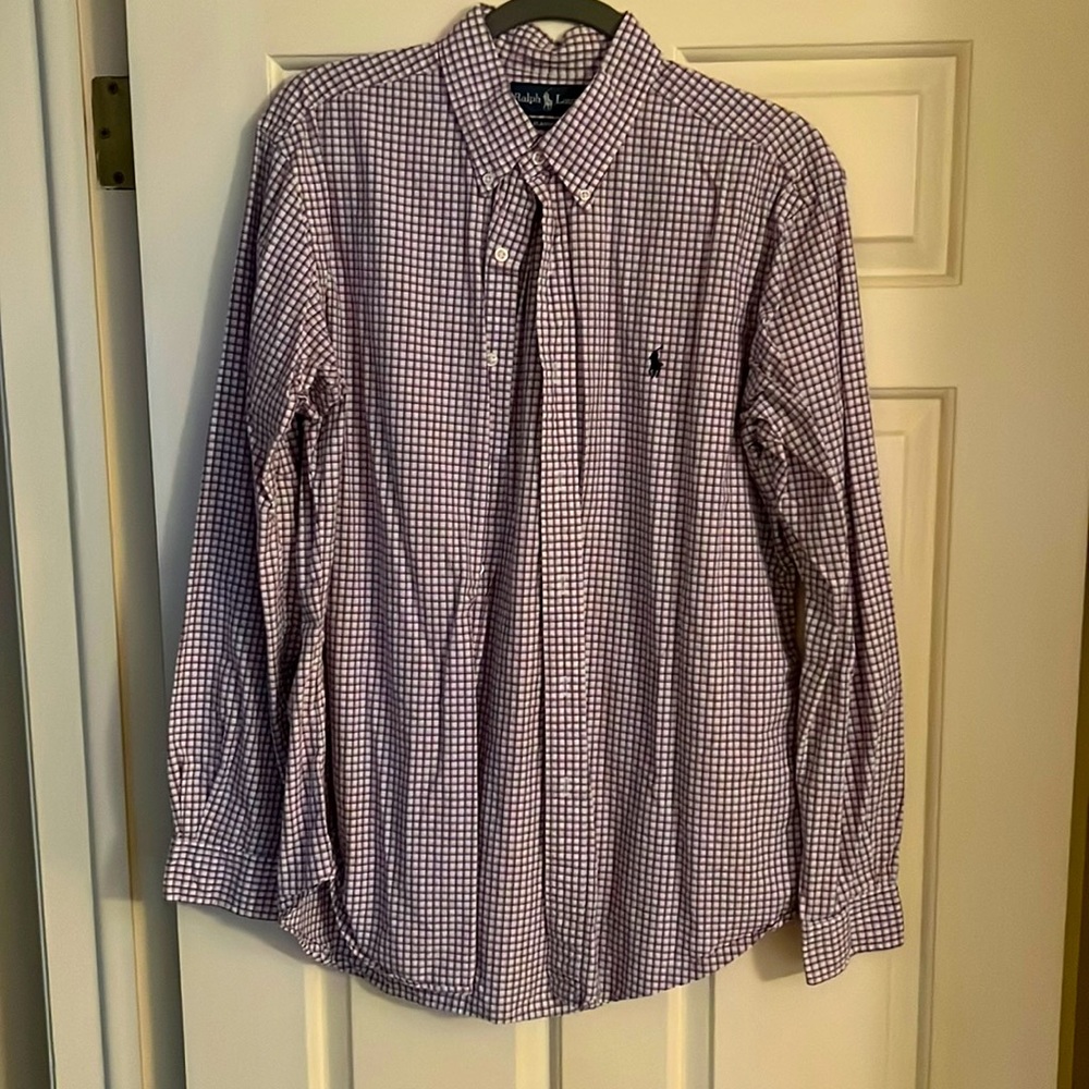 Ralph Lauren button down patterned, purple shirt